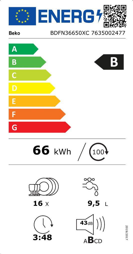 Beko BDFN36650XC Vrijstaand 16 couverts B