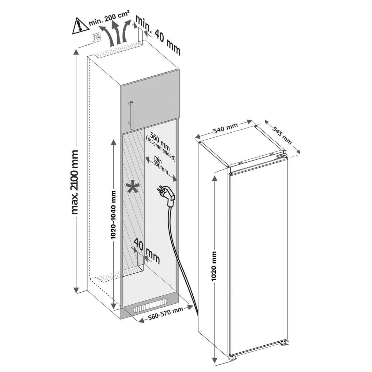 Inventum  IKV1022S Inbouw koelkast met vriesvak nismaat 102 cm sleepdeur systeem
