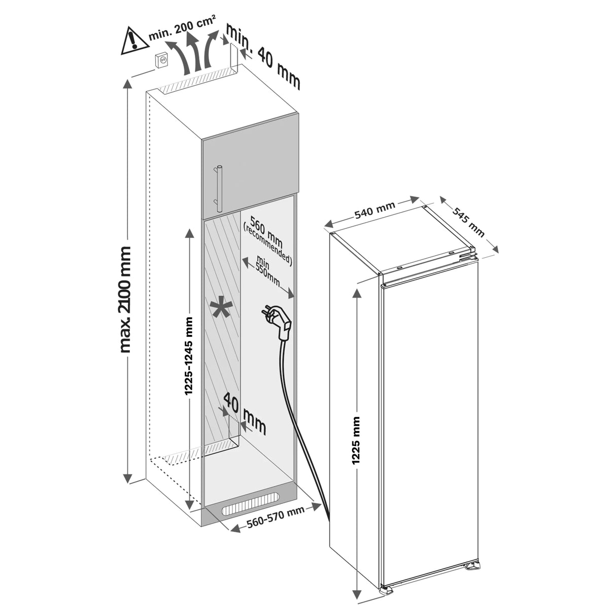 Inventum IKV1222S Inbouw koelkast met vriesvak nismaat 122 cm sleepdeur systeem