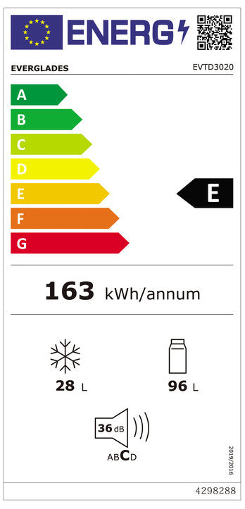 Everglades evtd3020 koelvriescombinatie 117 cm hoog