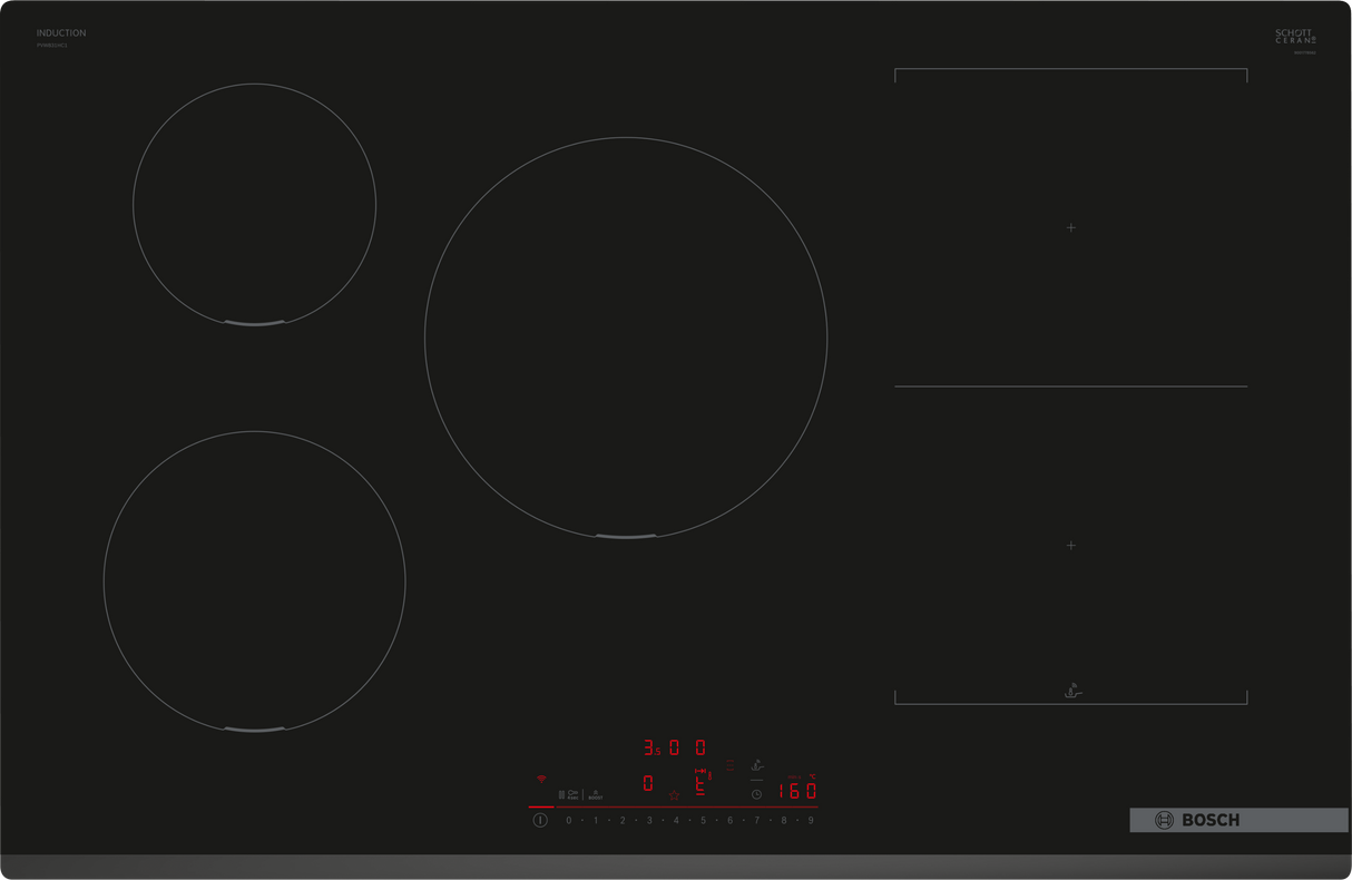 Bosch Serie 6 PVW831HC1E kookplaat Zwart Ingebouwd 80 cm Inductiekookplaat zones 5 zone(s)