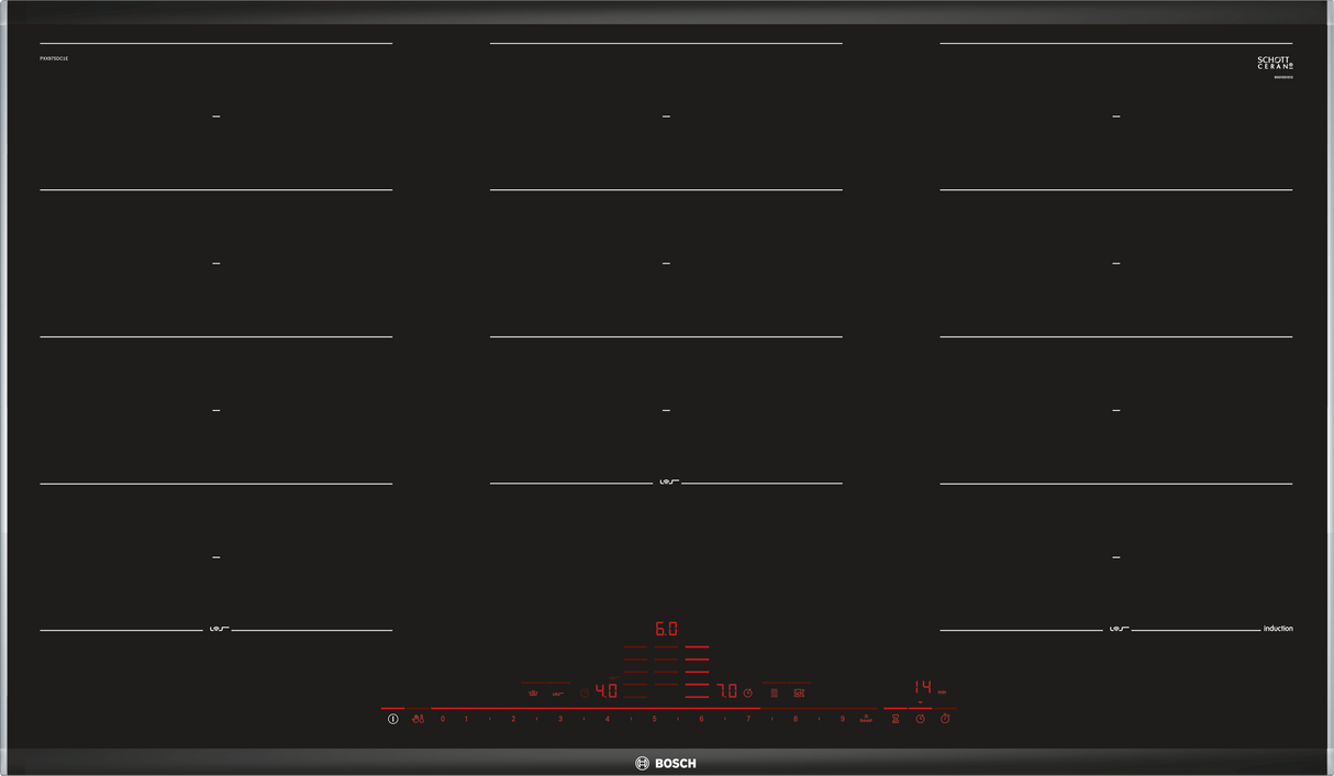 Bosch Serie 8 PXX975DC1E kookplaat Zwart, Roestvrijstaal Ingebouwd Inductiekookplaat zones 5 zone(s)