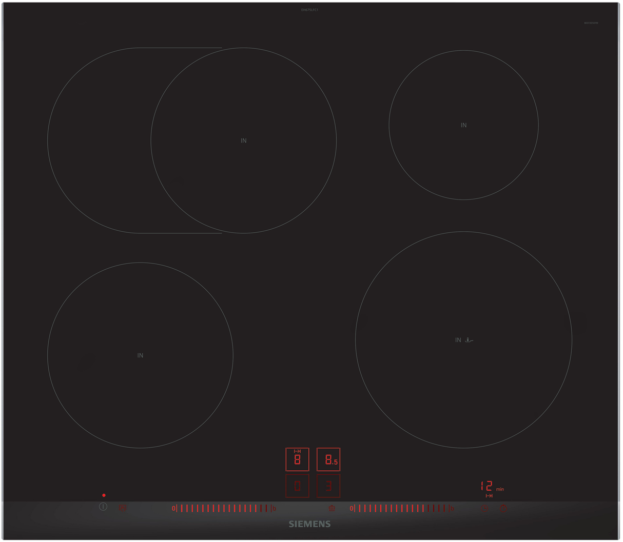 Siemens EH675LFC1E kookplaat Zwart, Roestvrijstaal Ingebouwd Inductiekookplaat zones 4 zone(s)