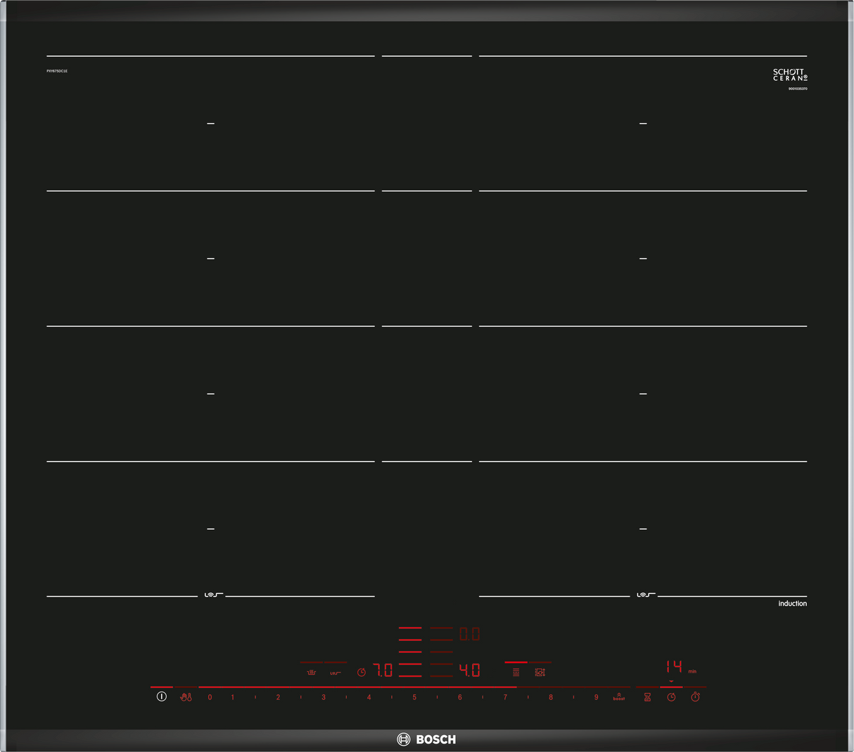 Bosch Serie 8 PXY675DC1E kookplaat Zwart Ingebouwd Inductiekookplaat zones 4 zone(s)