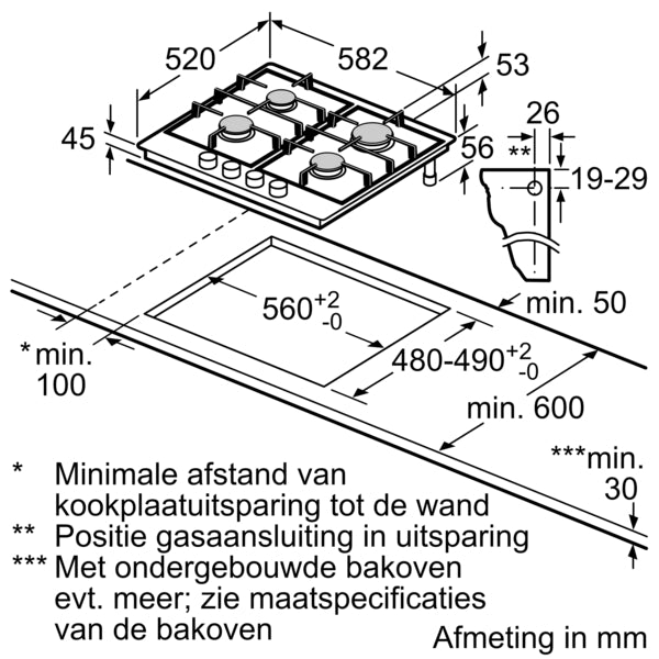 Siemens iQ300 EG6B5PB90N kookplaat Roestvrijstaal Ingebouwd Gaskookplaat 4 zone(s)