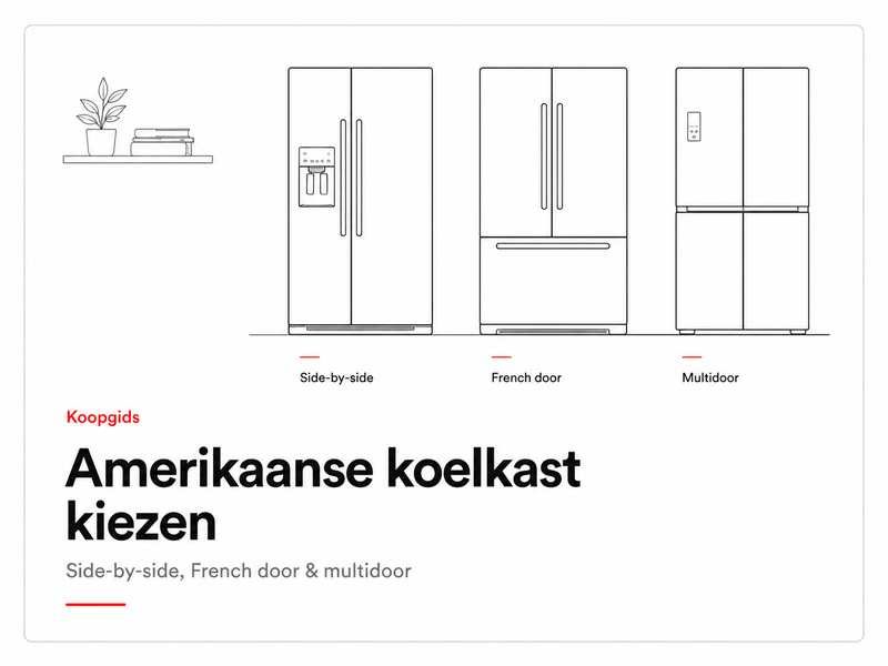 Lijnillustratie voor de koopgids over side-by-side, French door en multidoor koelkasten