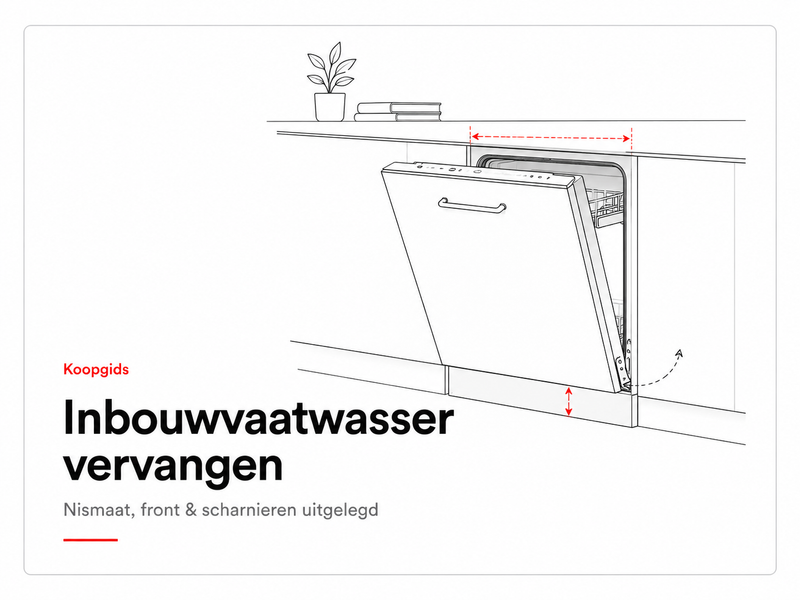 Lijnillustratie voor de koopgids over het vervangen van een inbouwvaatwasser