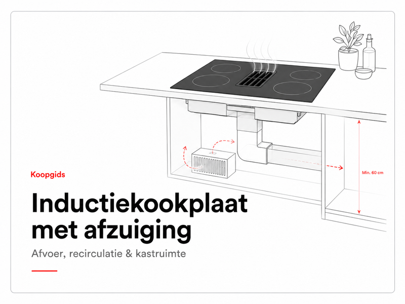 Lijnillustratie voor de koopgids over een inductiekookplaat met geïntegreerde afzuiging