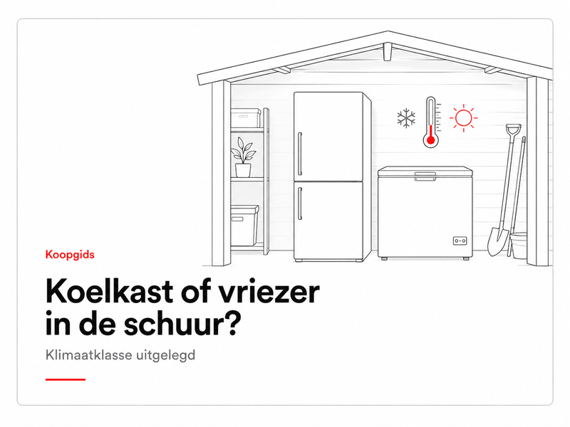 Lijnillustratie voor de koopgids over een koelkast of vriezer in een schuur of garage