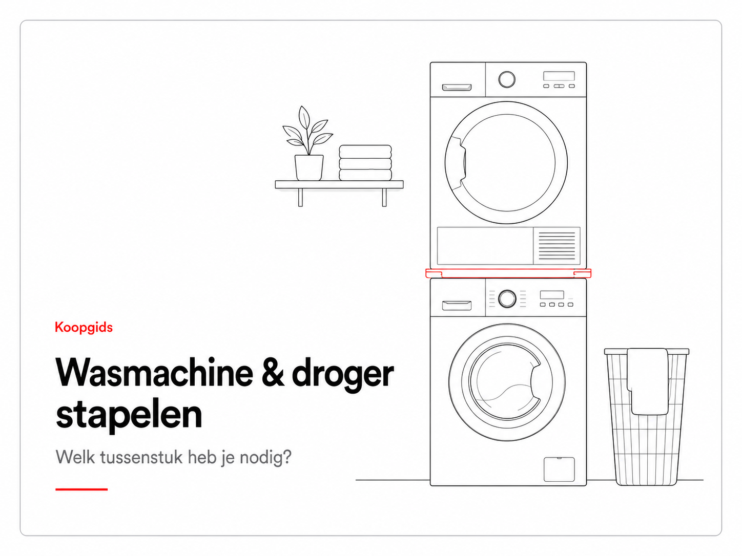 Lijnillustratie voor de koopgids over het veilig stapelen van een wasmachine en droger