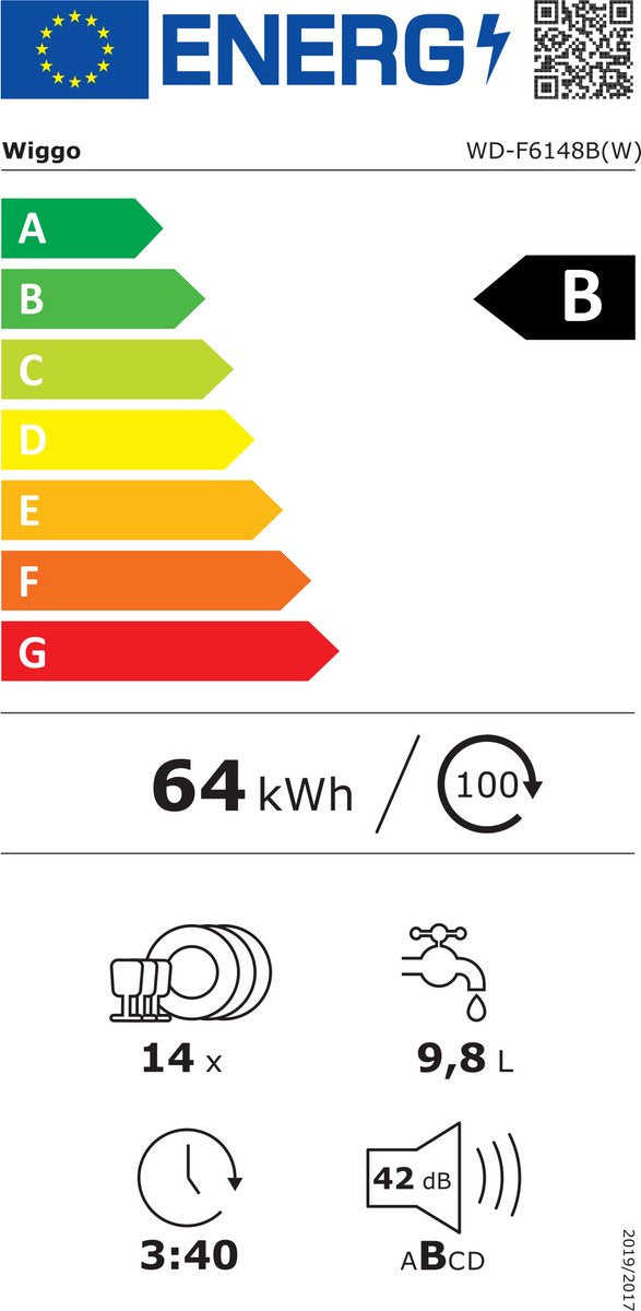 Wiggo WD-F6148B(W) vrijstaande vaatwasser 60 cm wit