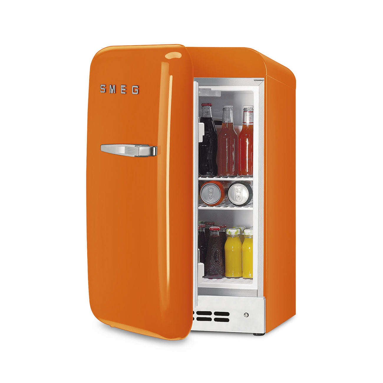 SMEG FAB5LOR6 oranje mini-koelkast geopend