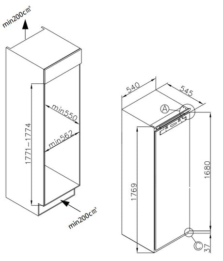 Frilec inbouw vrieskast BREMEN029-NF-080F deur op deur met no-frost nismaat 178 cm