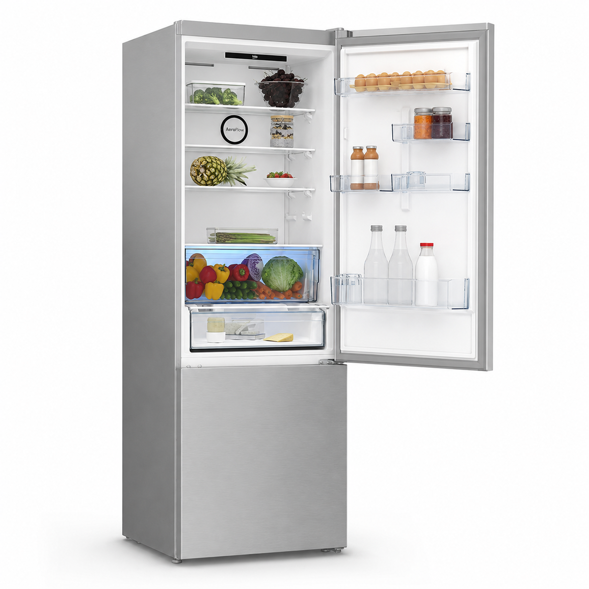 Beko B5RCNE565HXP met geopend koelgedeelte