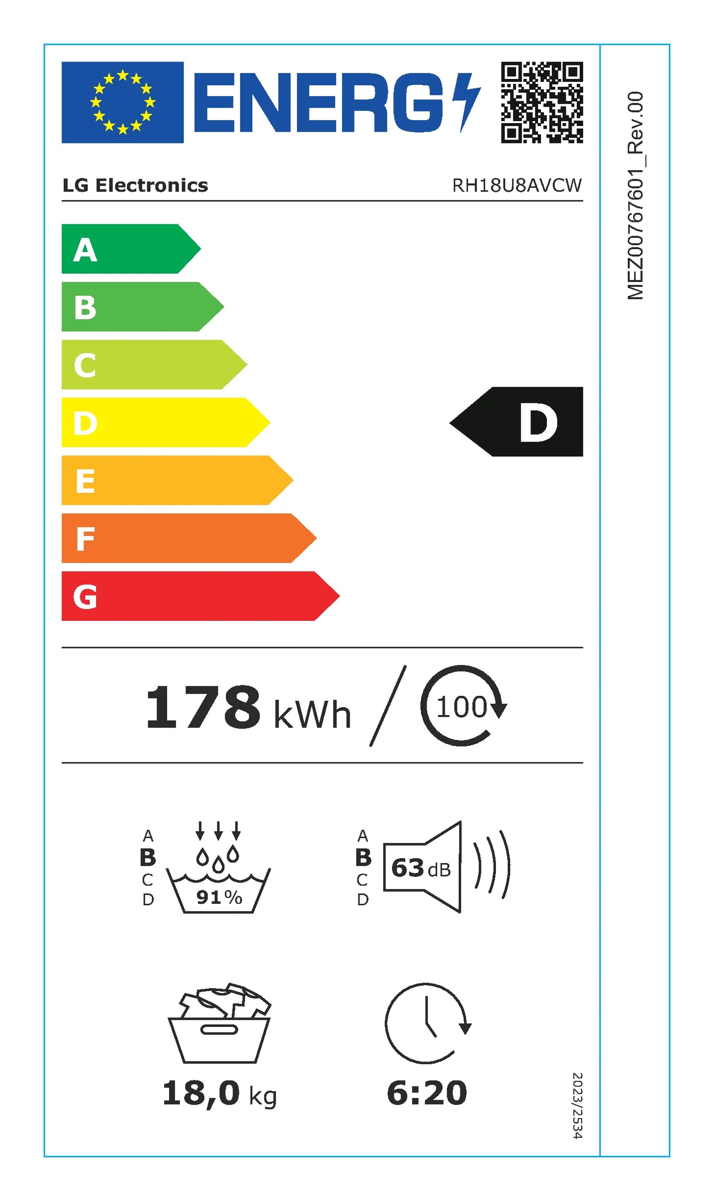 LG RH18U8AVCW warmtepompdroger met een vulvermogen van 18 kilo