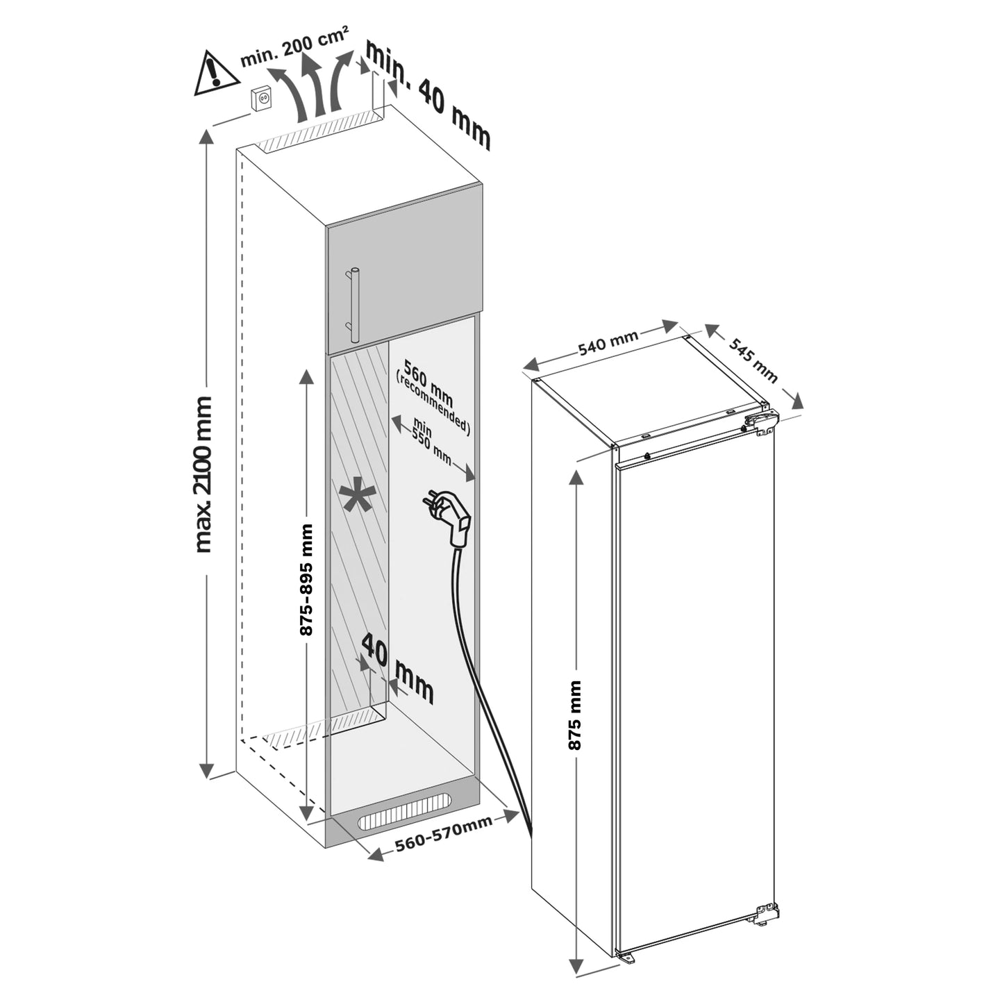 Inventum  IKK0882D Inbouw koeler nismaat 88 cm deur op deur