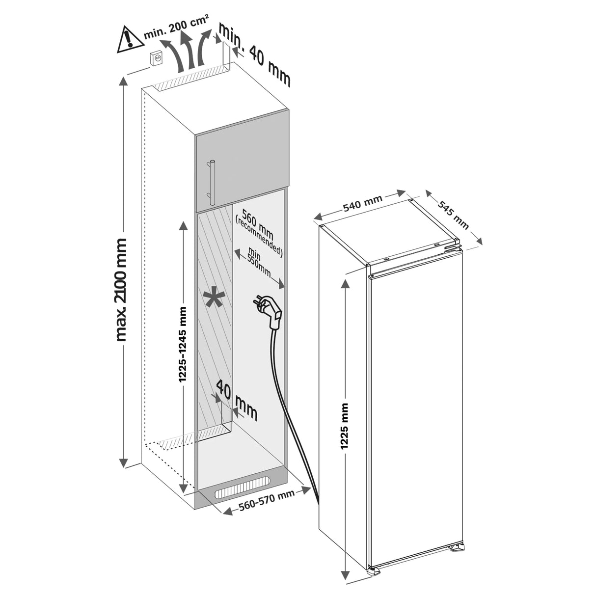 Inventum  IKK1222S Inbouw koeler nismaat 122 cm sleepdeur systeem