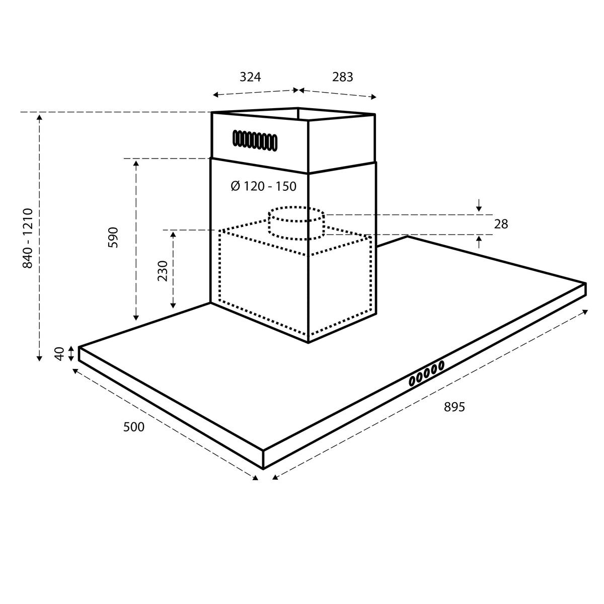 Inventum AKB9000ZWA maattekening en installatieafmetingen