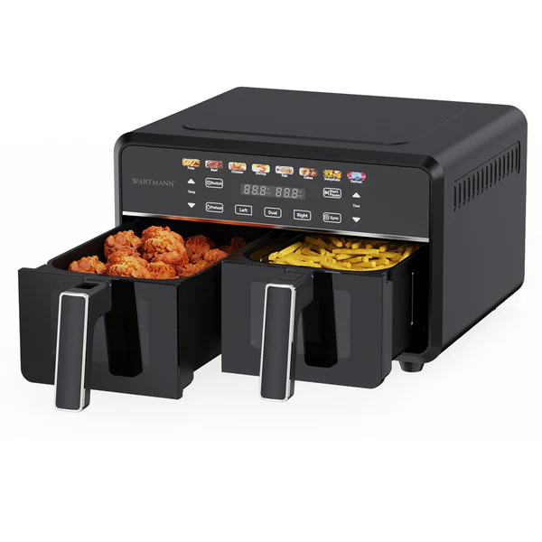 Wartmann WM-2511 AF dual airfryer met beide manden geopend