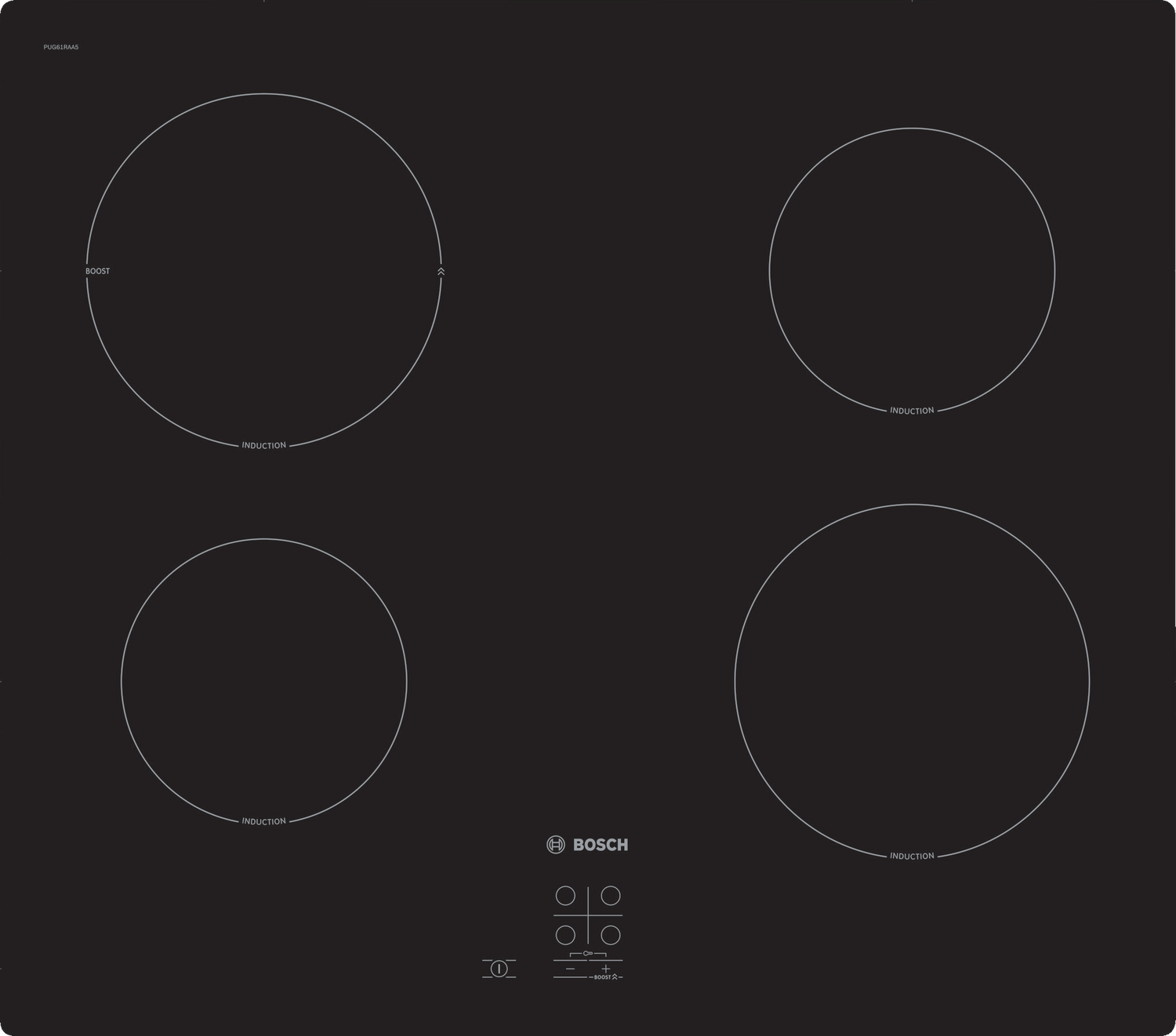 Bosch Serie 2 PUG61RAA5D kookplaat Zwart Ingebouwd 60 cm Inductiekookplaat zones 4 zone(s)