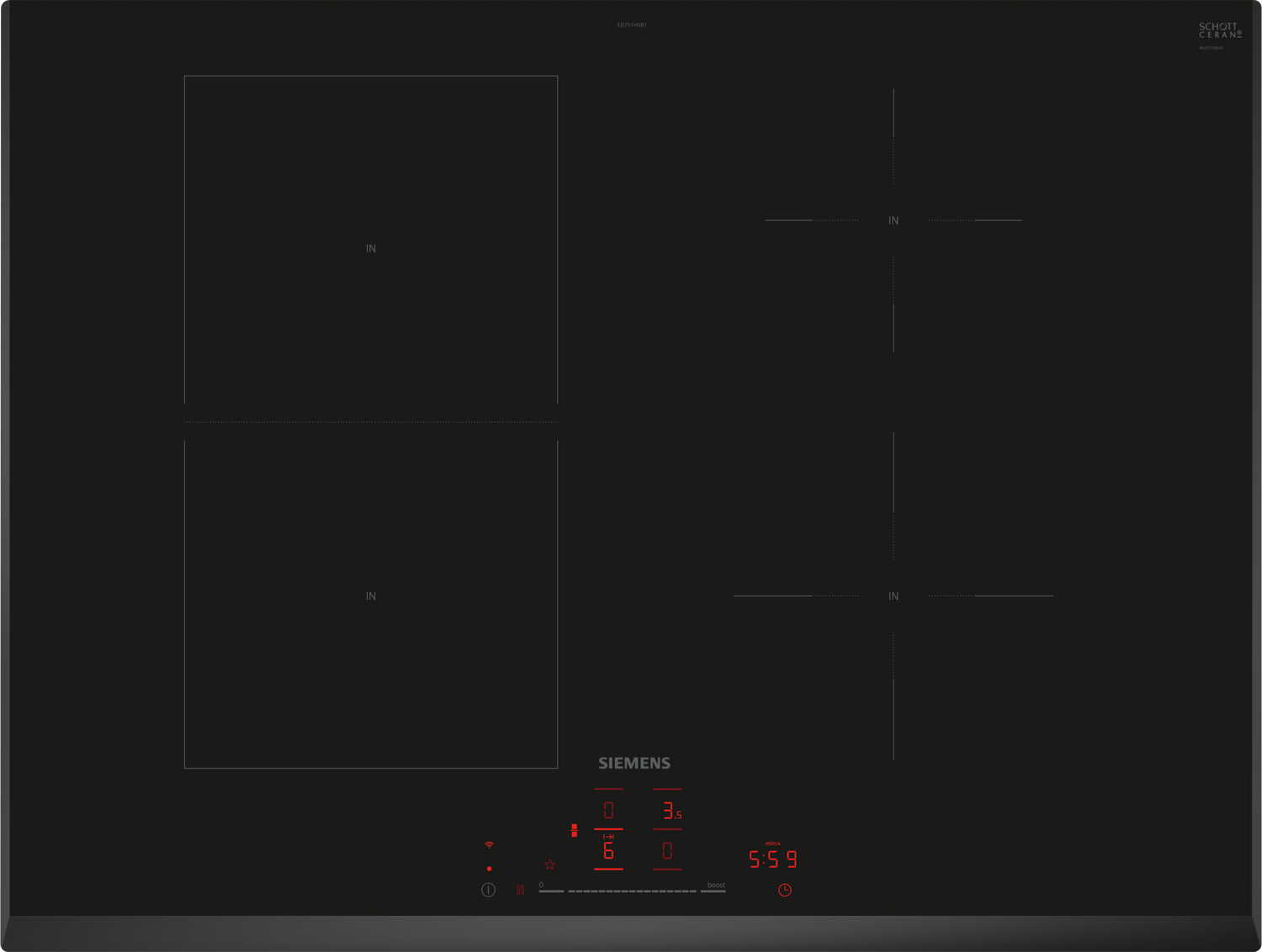 Siemens iQ500 ED751HSB1E kookplaat Zwart Ingebouwd 70 cm Inductiekookplaat zones 4 zone(s)