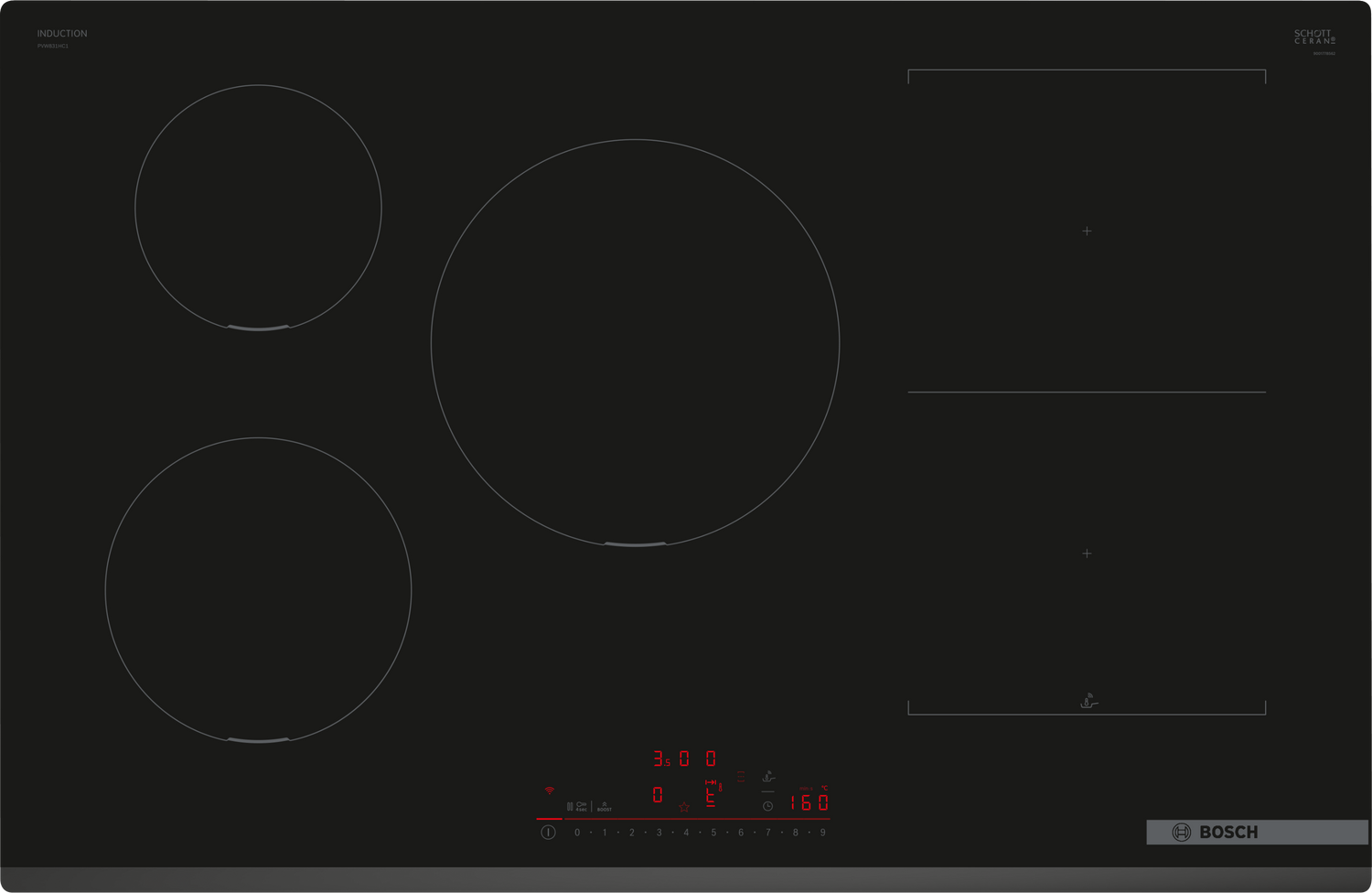 Bosch Serie 6 PVW831HC1E kookplaat Zwart Ingebouwd 80 cm Inductiekookplaat zones 5 zone(s)