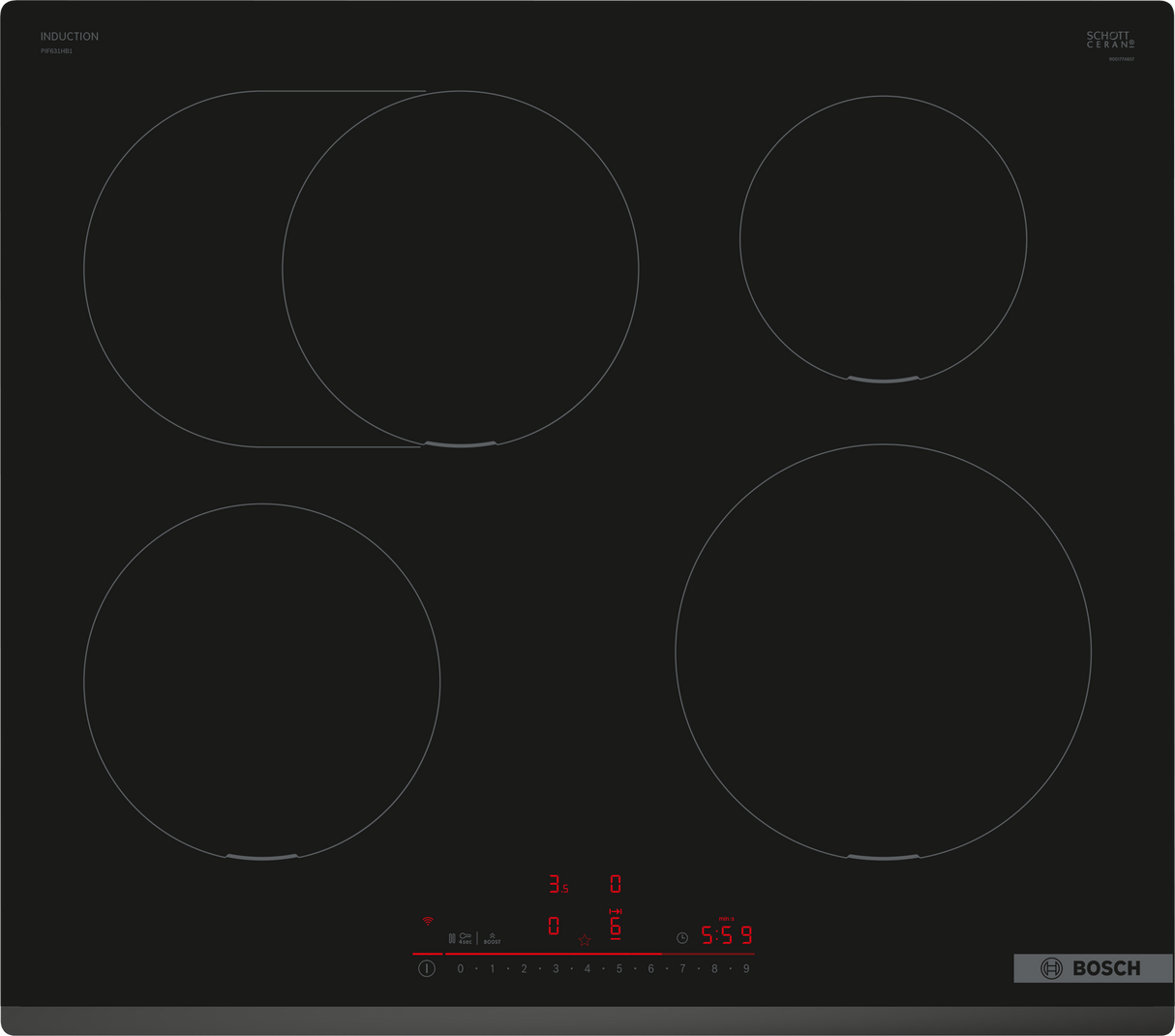Bosch Serie 6 PIF631HB1E kookplaat Zwart Ingebouwd 60 cm Inductiekookplaat zones 4 zone(s)