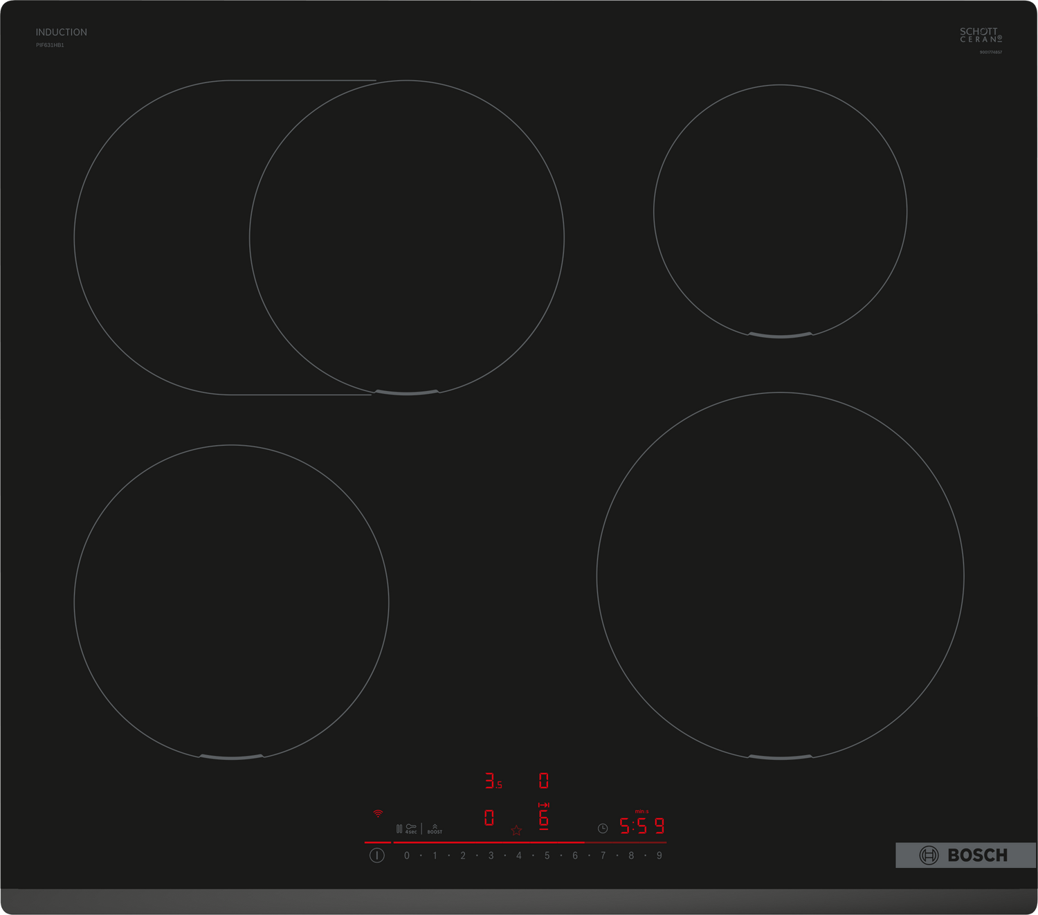 Bosch Serie 6 PIF631HB1E kookplaat Zwart Ingebouwd 60 cm Inductiekookplaat zones 4 zone(s)