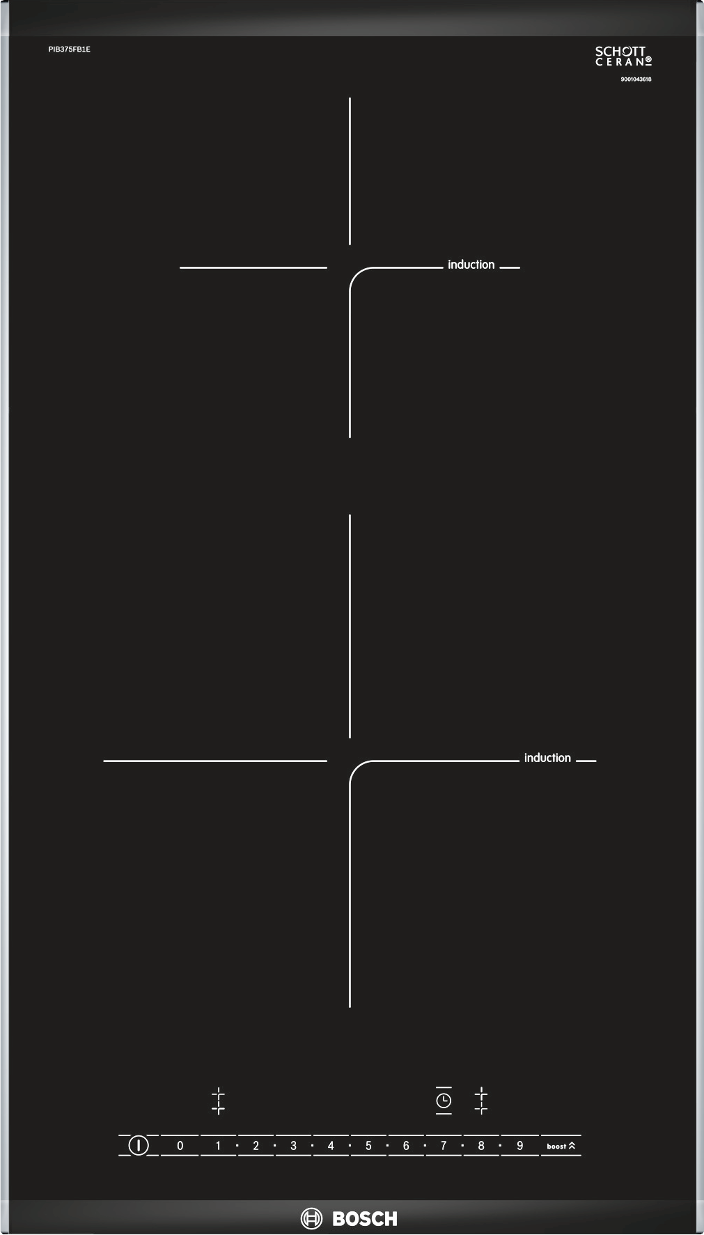 Bosch PIB375FB1E kookplaat Zwart, Roestvrijstaal Ingebouwd Inductiekookplaat zones 2 zone(s)