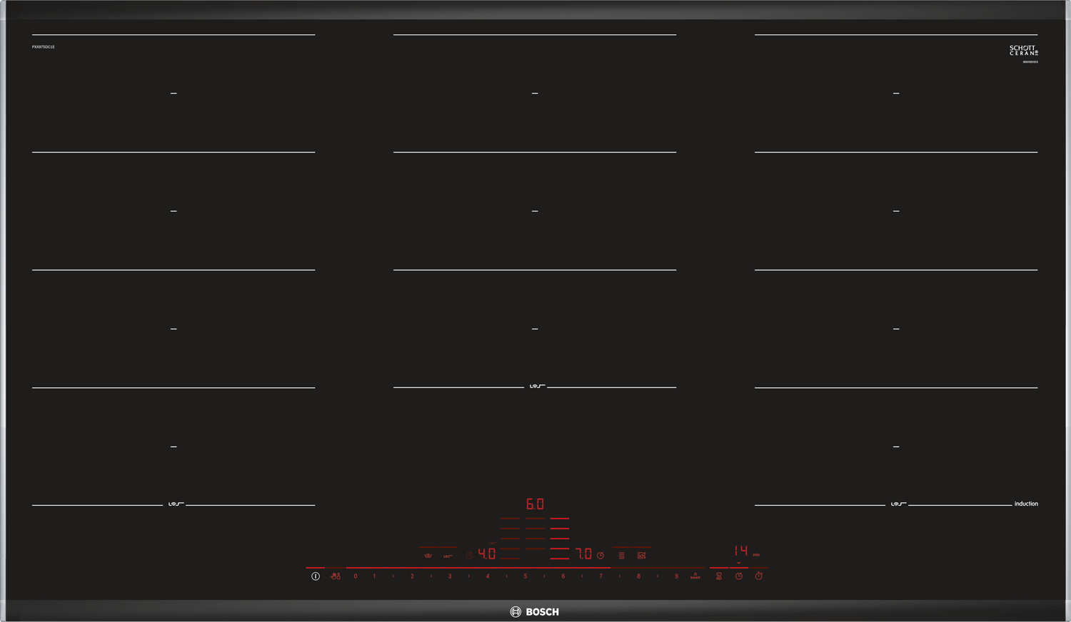 Bosch Serie 8 PXX975DC1E kookplaat Zwart, Roestvrijstaal Ingebouwd Inductiekookplaat zones 5 zone(s)