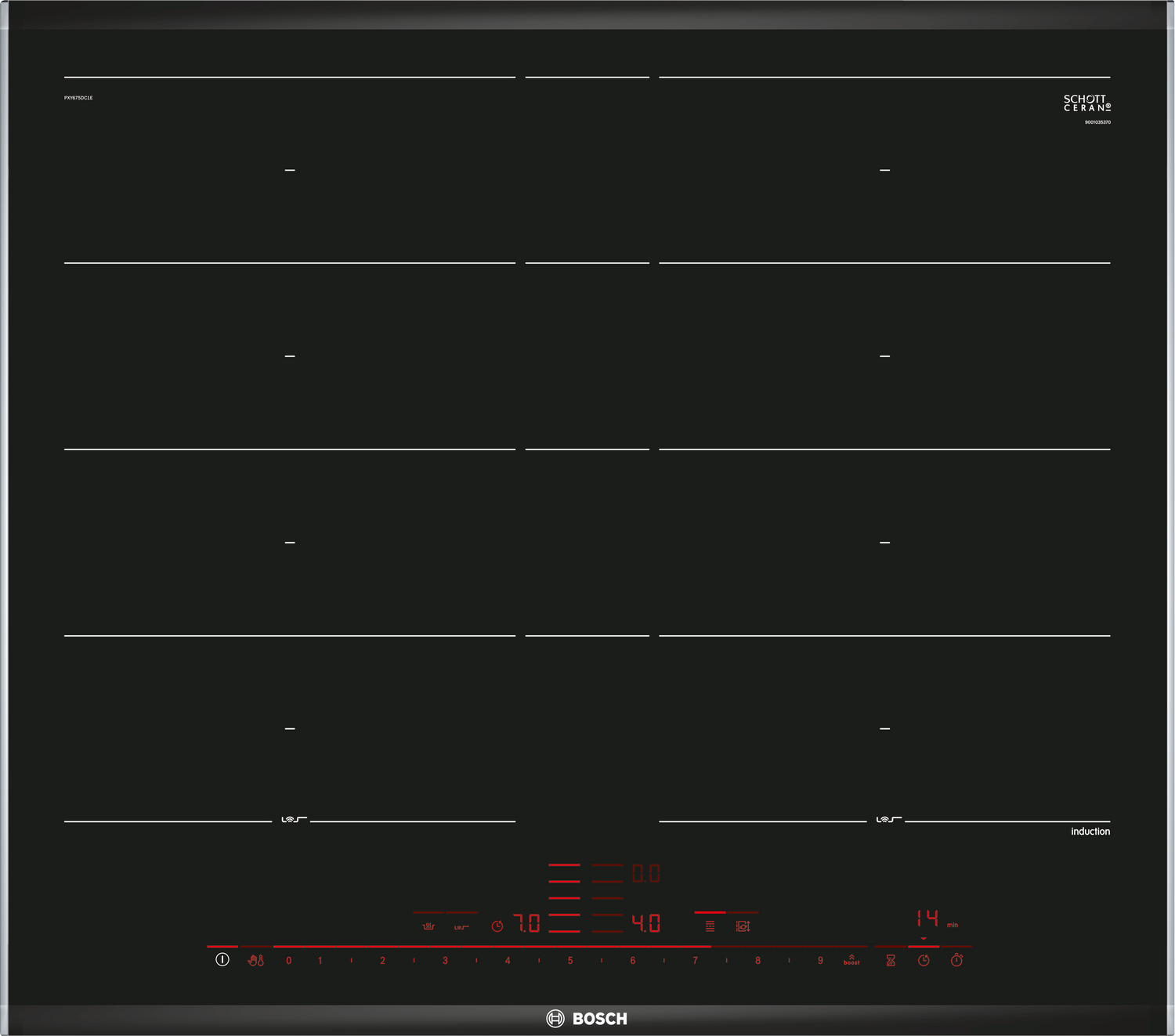 Bosch Serie 8 PXY675DC1E kookplaat Zwart Ingebouwd Inductiekookplaat zones 4 zone(s)