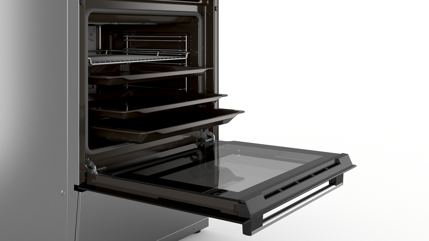 Bosch Serie 4 HLN39A050U fornuis Vrijstaand fornuis Electrisch Inductiekookplaat zones Zwart, Grijs A