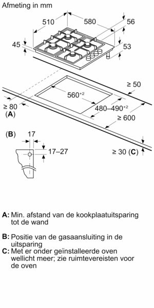 Siemens EB0C5PY80N kookplaat Roestvrijstaal Aanrecht Gaskookplaat 4 zone(s)