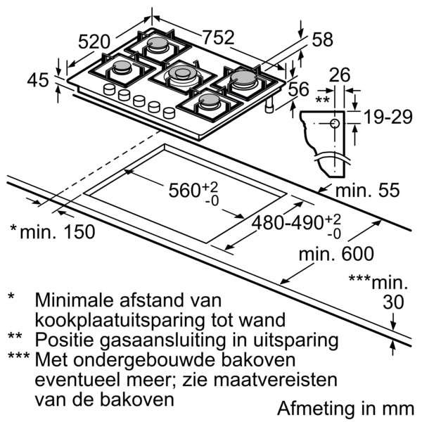 Siemens EP7A6QC20N gaskookplaat 75 cm zwart