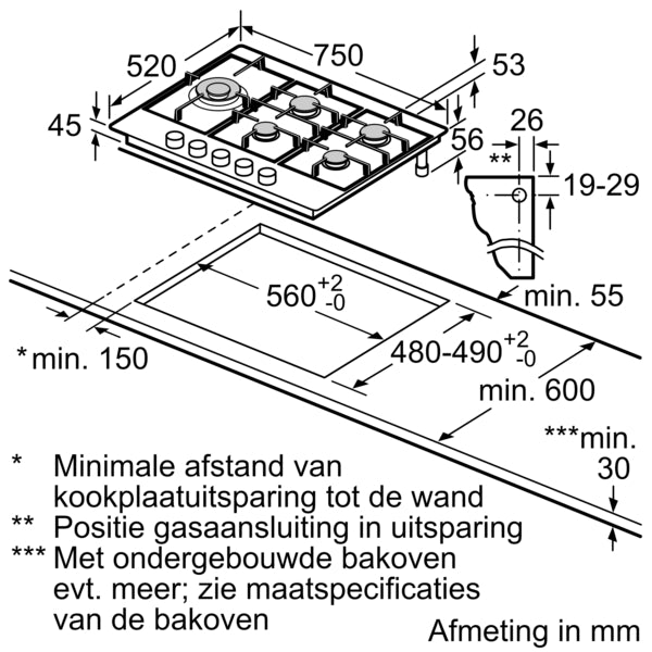 Siemens EC7A5SC90N kookplaat Roestvrijstaal Ingebouwd Gaskookplaat 5 zone(s)